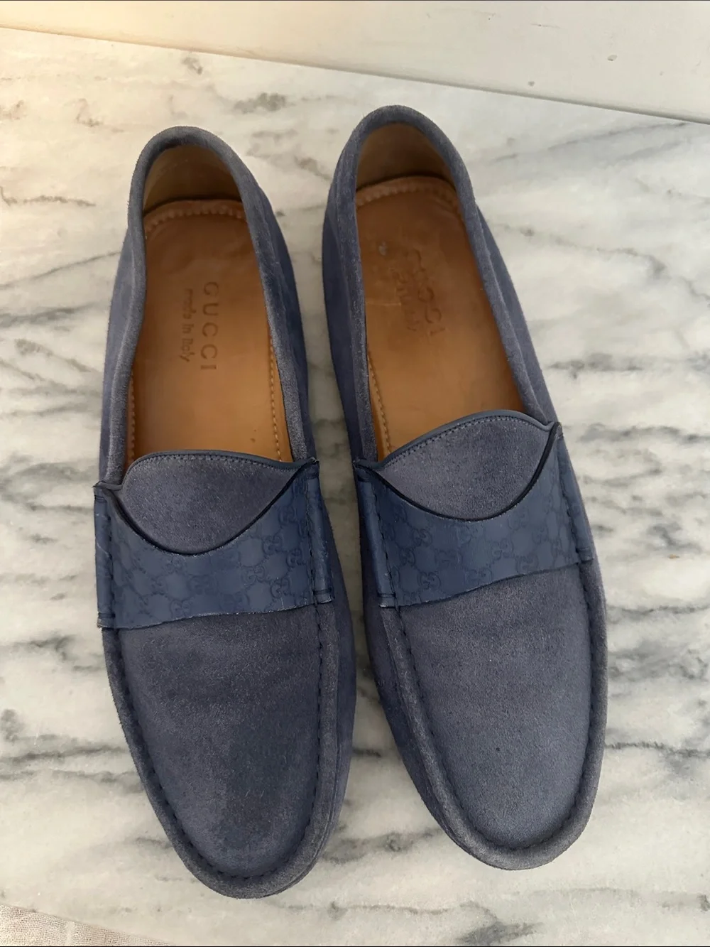 Gucci Men’s Blue Suede driving loafers Penny Loafers size 8.5